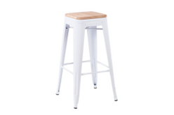 Industrial stool with wooden seat
